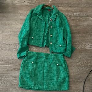 Guess Emerald Tweed Blazer/Skirt Set
